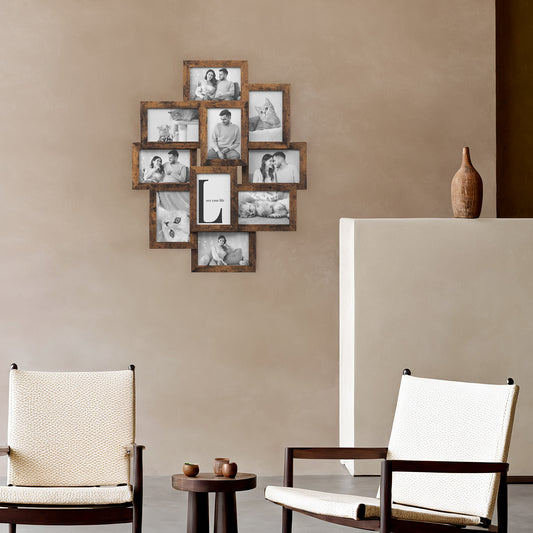 4x6 Wall Collage Picture Frame Set, 10 Pack Gallery Photo Frames with Glass Front, Easy Assembly for Home, Office Decor, Rustic Brown