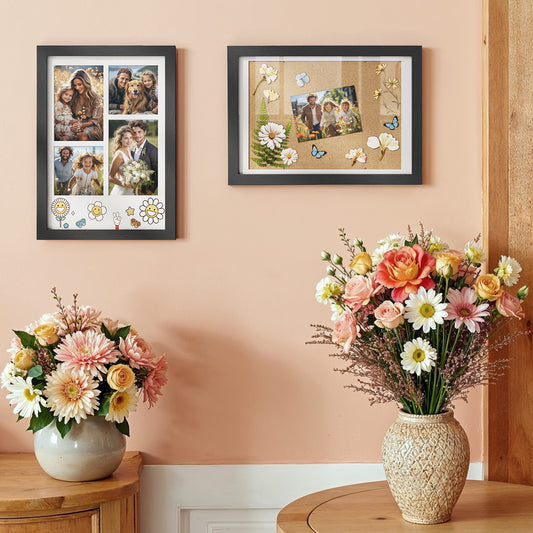 LEDREM Set of 2 A4 Collage Frames - 6 Mats Included, Multi-Photo Display, Glass Front, Wall/Desk Decor, Easy Installation, Ash Black