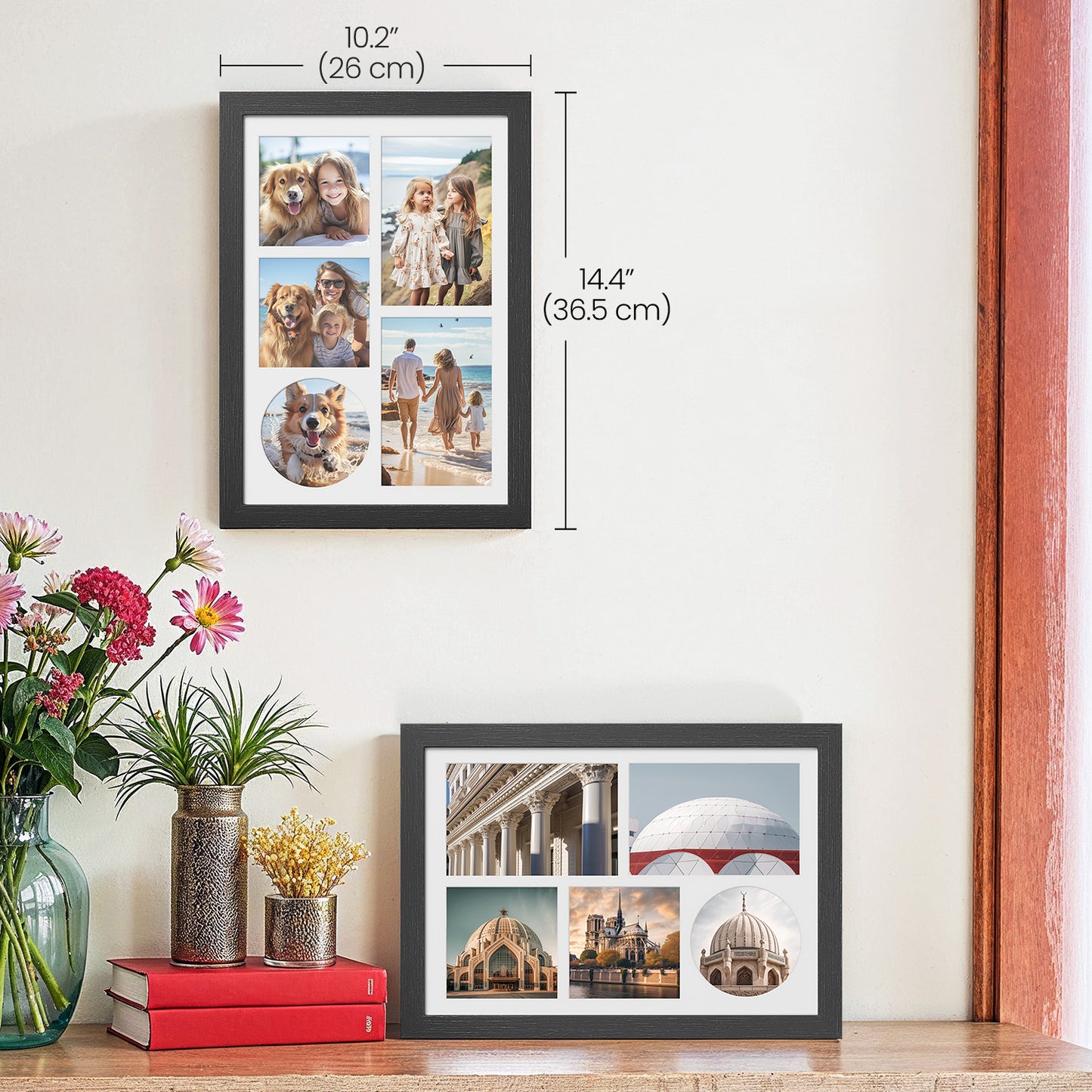 LEDREM Set of 2 A4 Collage Frames - 6 Mats Included, Multi-Photo Display, Glass Front, Wall/Desk Decor, Easy Installation, Ash Black