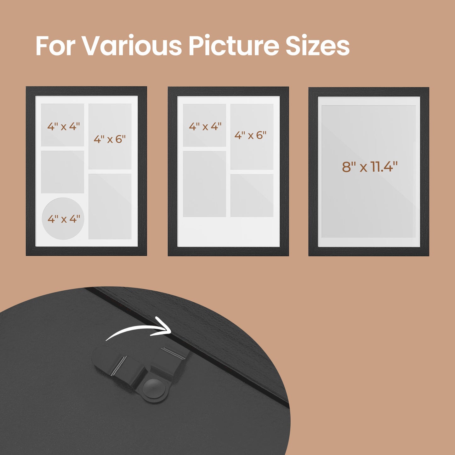LEDREM Set of 2 A4 Collage Frames - 6 Mats Included, Multi-Photo Display, Glass Front, Wall/Desk Decor, Easy Installation, Ash Black