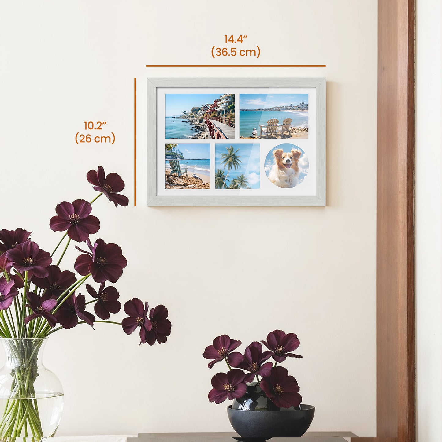LEDREM Collage Picture Frame for Wall with 3 Mats, Multi Photo Display for 4x6 & 4x4, Glass Front, Hanging or Tabletop, Rustic White