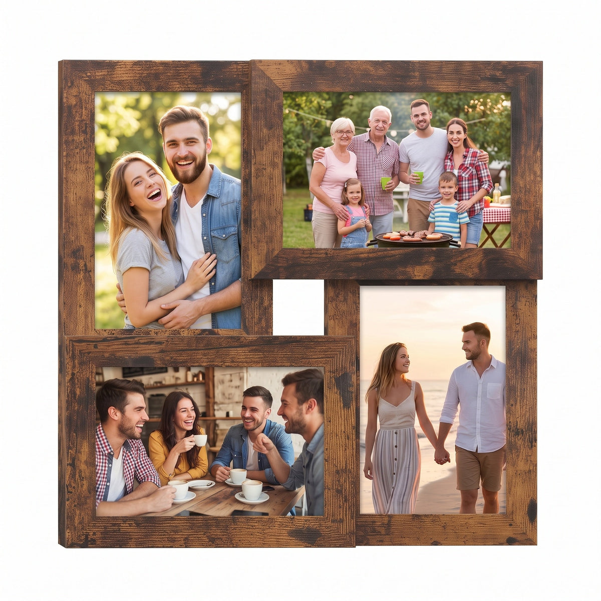 LEDREM Wooden Collage Picture Frame with Glass, Wall and Tabletop Display, 4 x 6 inches, Tan and White