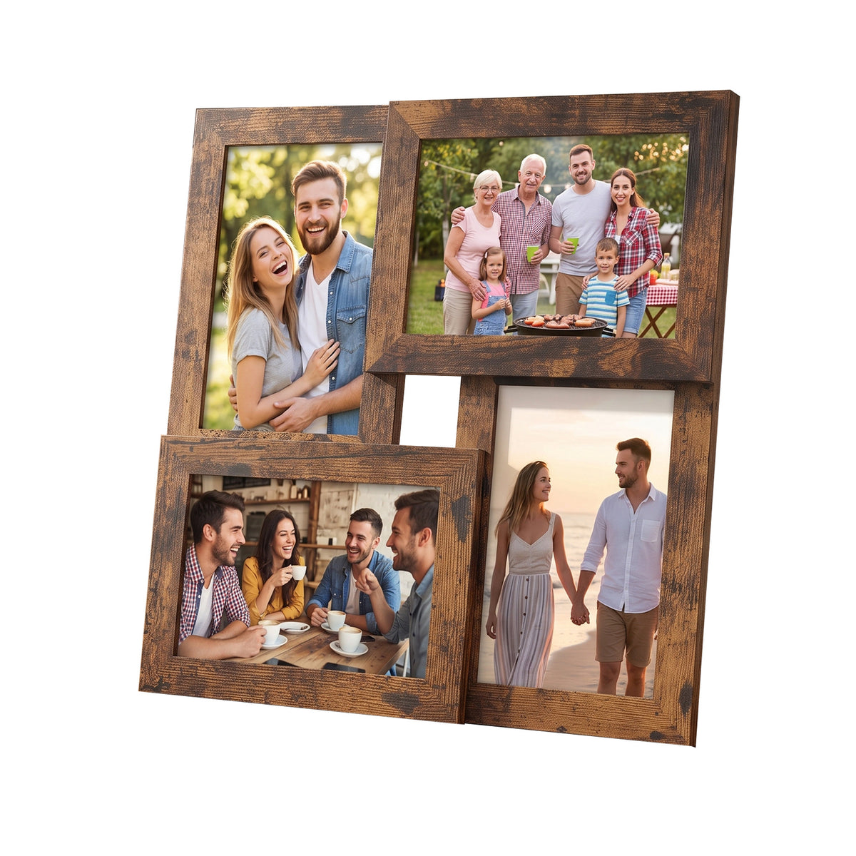 LEDREM Wooden Collage Picture Frame with Glass, Wall and Tabletop Display, 4 x 6 inches, Tan and White