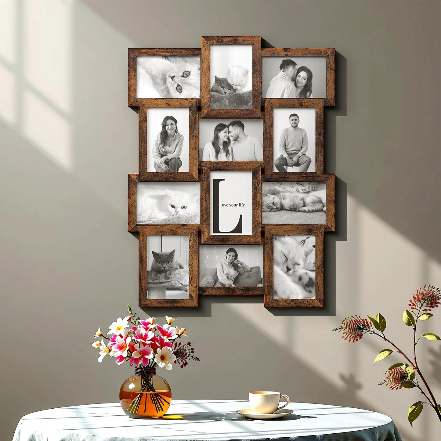 12-Pack 4x6 Wall Collage Frames - Multi-Photo Gallery Display with Glass Front, Easy Assembly Home Decor, Rustic Brown