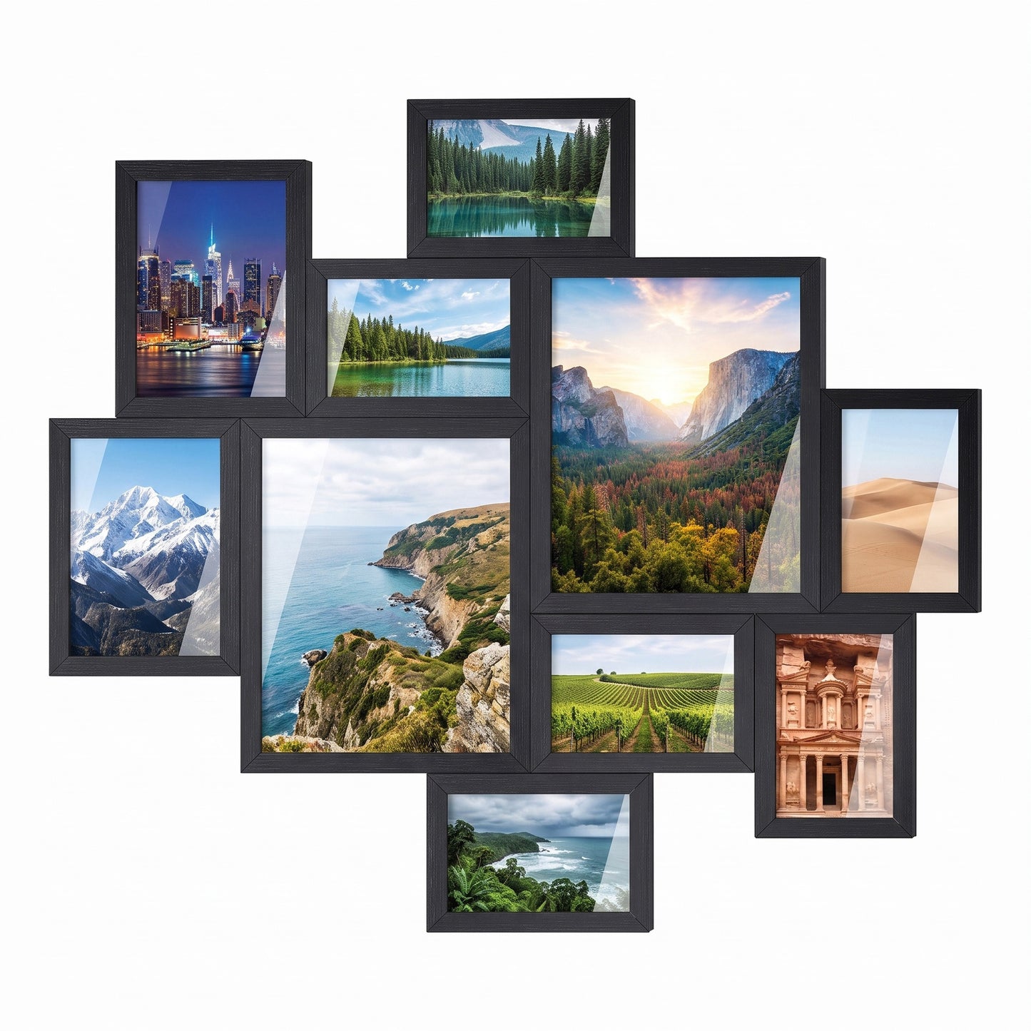 Collage Photo Frames 10-Piece Set, Interlocking Wall Picture Frames, 8x10 5x7 4x6 Inches, Black