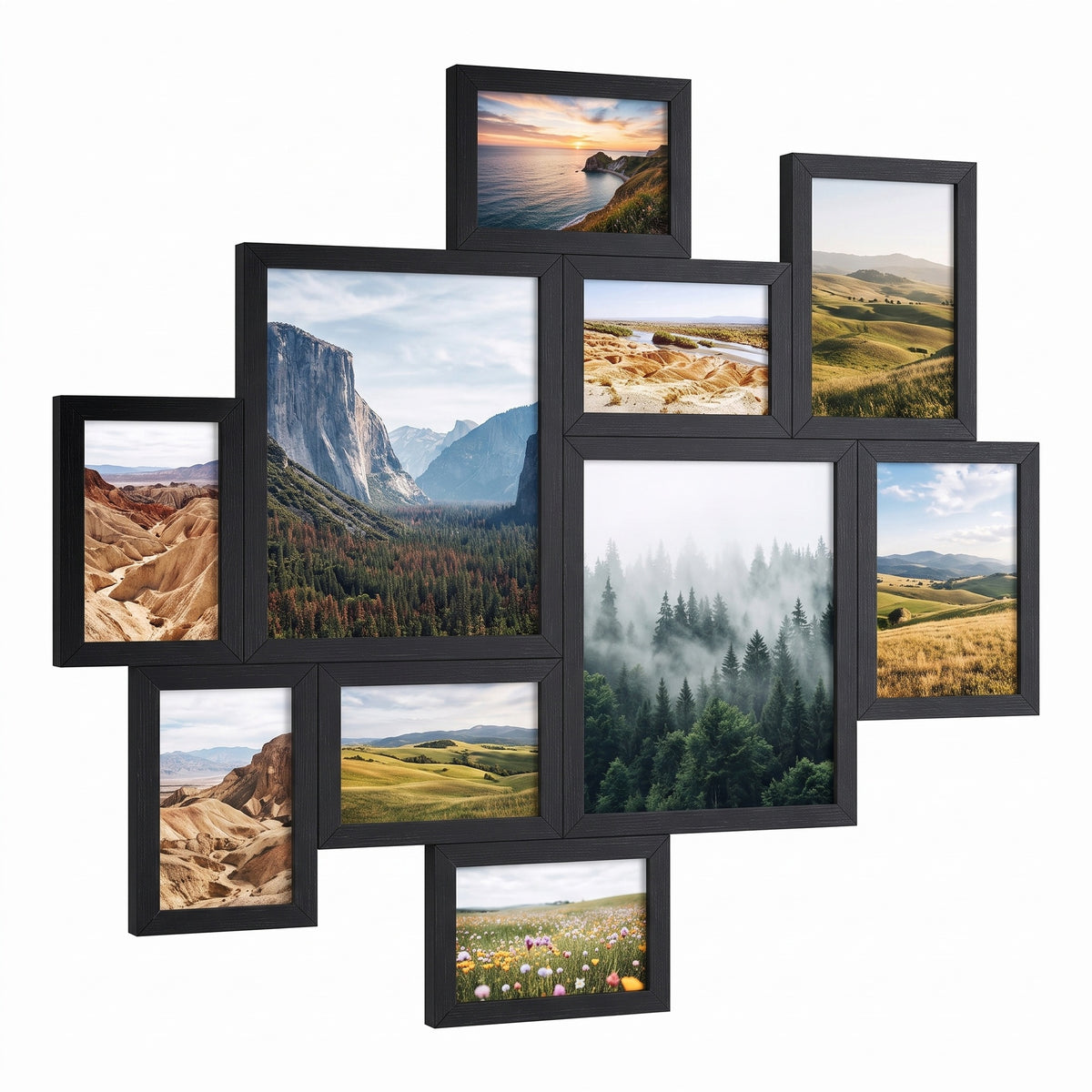 Collage Photo Frames 10-Piece Set, Interlocking Wall Picture Frames, 8x10 5x7 4x6 Inches, Black