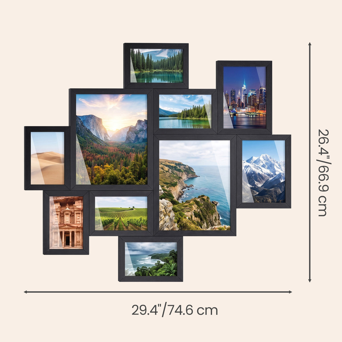 Collage Photo Frames 10-Piece Set, Interlocking Wall Picture Frames, 8x10 5x7 4x6 Inches, Black