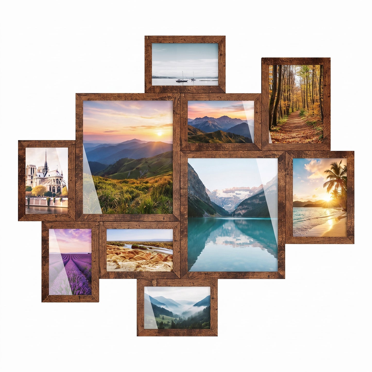 Collage Photo Frames 10-Piece Set, Interlocking Wall Picture Frames, 8x10 5x7 4x6 Inches, Burgundy