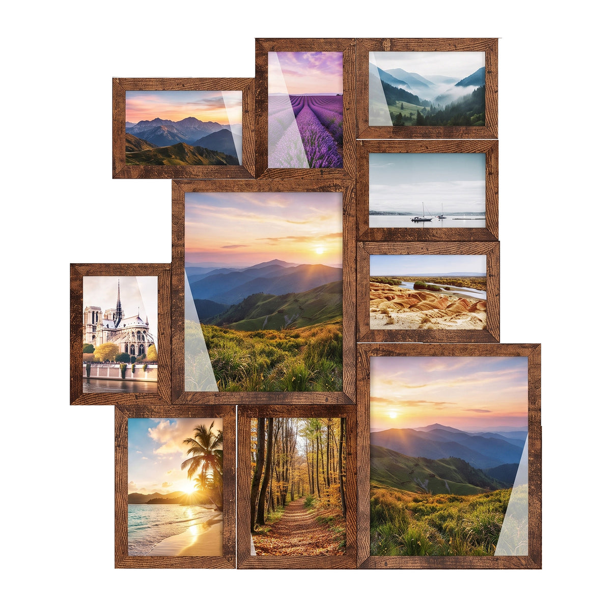 Collage Photo Frames 10-Piece Set, Interlocking Wall Picture Frames, 8x10 5x7 4x6 Inches, Burgundy