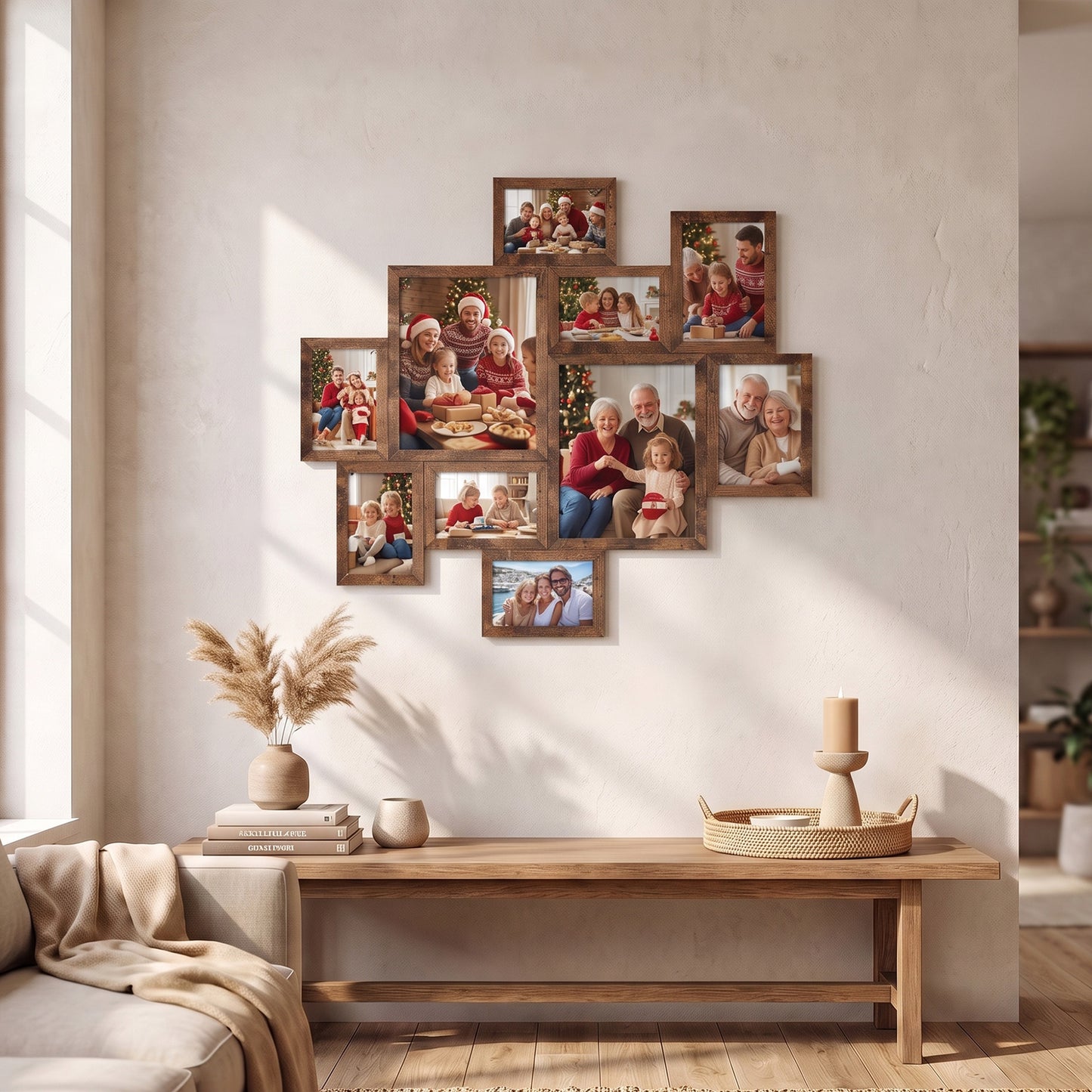 Collage Photo Frames 10-Piece Set, Interlocking Wall Picture Frames, 8x10 5x7 4x6 Inches, Burgundy