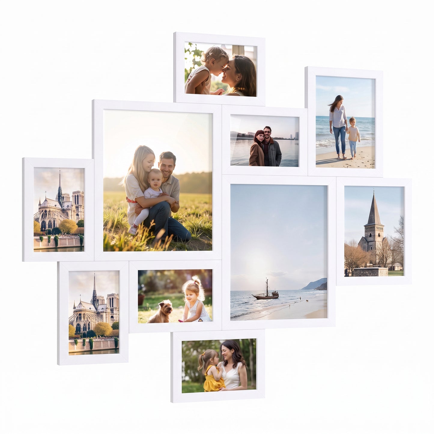 Collage Photo Frames 10-Piece Set, Interlocking Wall Picture Frames, 8x10 5x7 4x6 Inches, White
