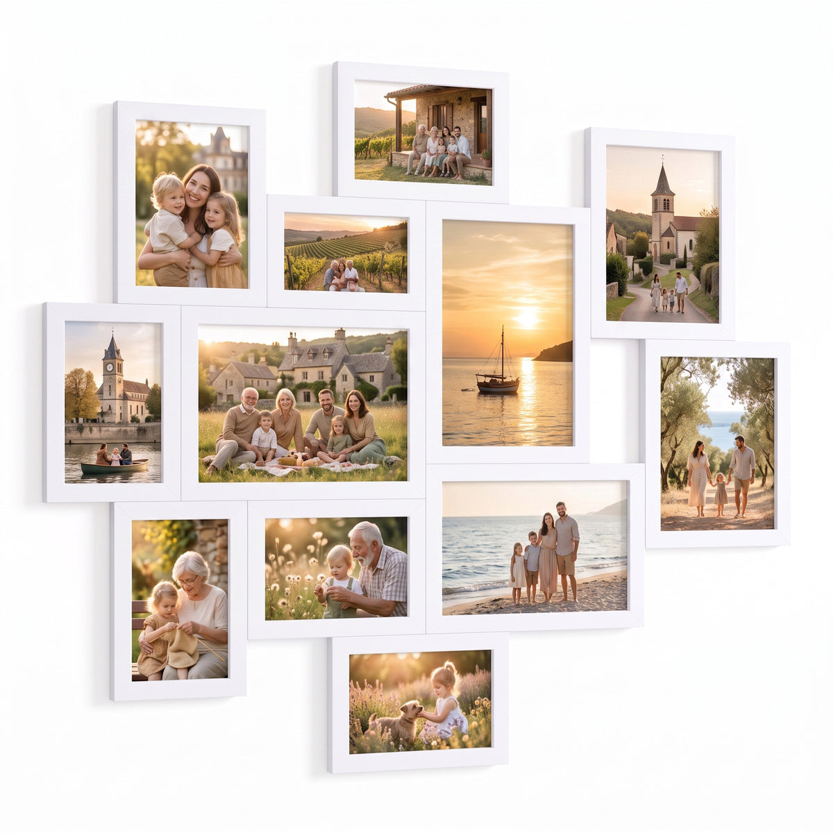 Collage Photo Frames 10-Piece Set, Interlocking Wall Picture Frames, 8x10 5x7 4x6 Inches, White