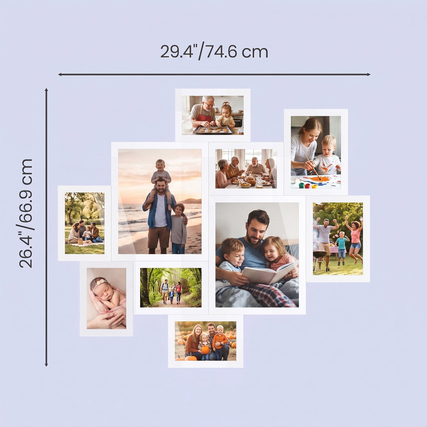 Collage Photo Frames 10-Piece Set, Interlocking Wall Picture Frames, 8x10 5x7 4x6 Inches, White
