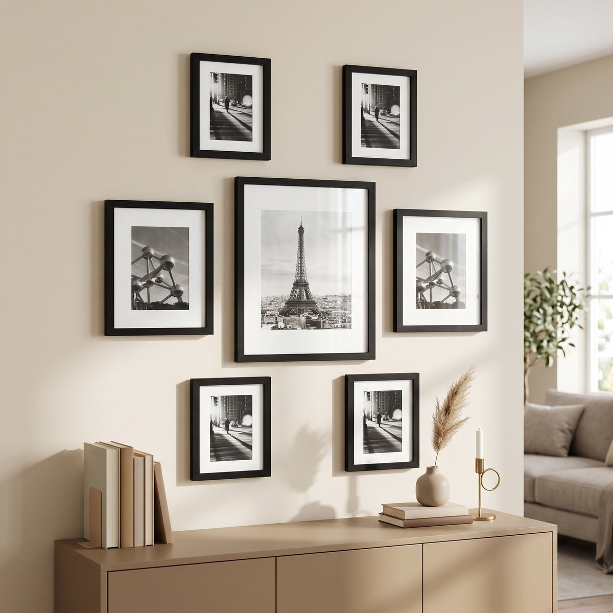 LEDREM Set of 7 Photo Frames, 11 x 14, 8 x 10, 6 x 8 Picture Frames with Mats, Glass, Black
