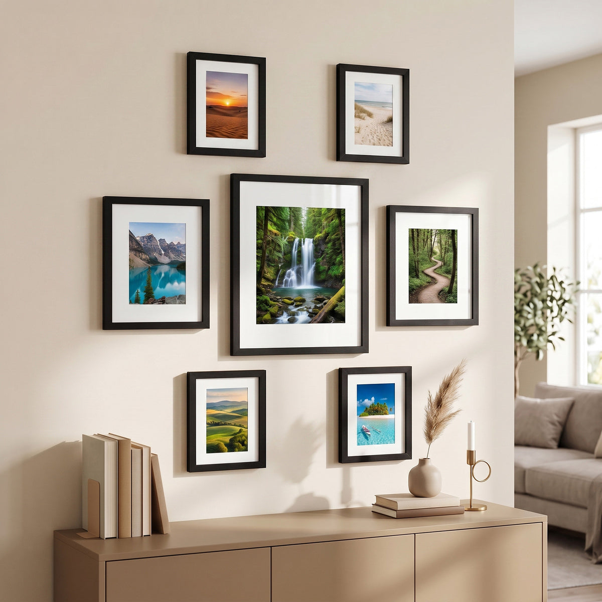 LEDREM Set of 7 Photo Frames, 11 x 14, 8 x 10, 6 x 8 Picture Frames with Mats, Glass, Black