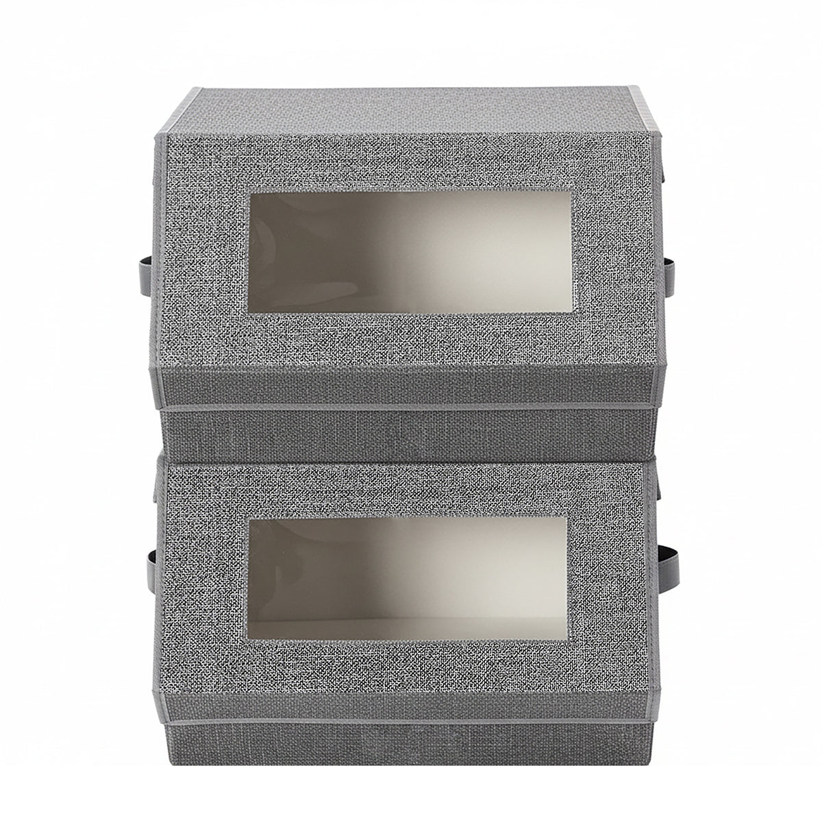 LEDREM Storage Bins Set of 2, Stackable Boxes with Magnetic Lids and Clear Window, 15 x 13.8 x 9.8 Inches, Dark Gray