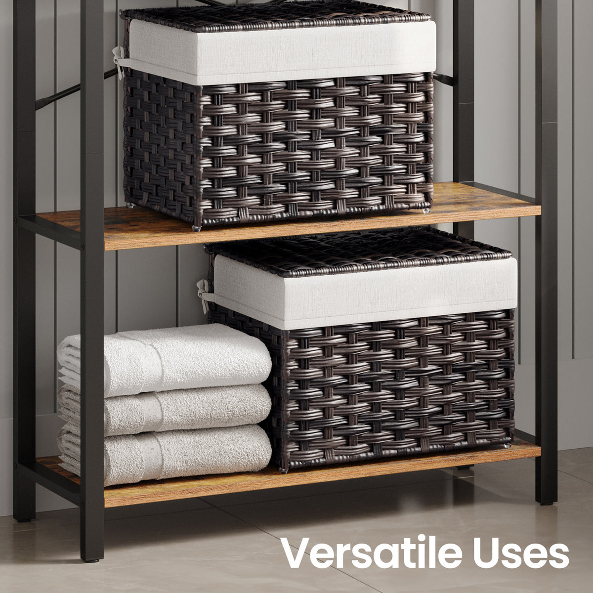LEDREM 9.2 Gallon (35L) Storage Basket with Lid, Storage Bin, Foldable, Removable Liner, Metal Frame, for Bedroom, Laundry Room, Brown
