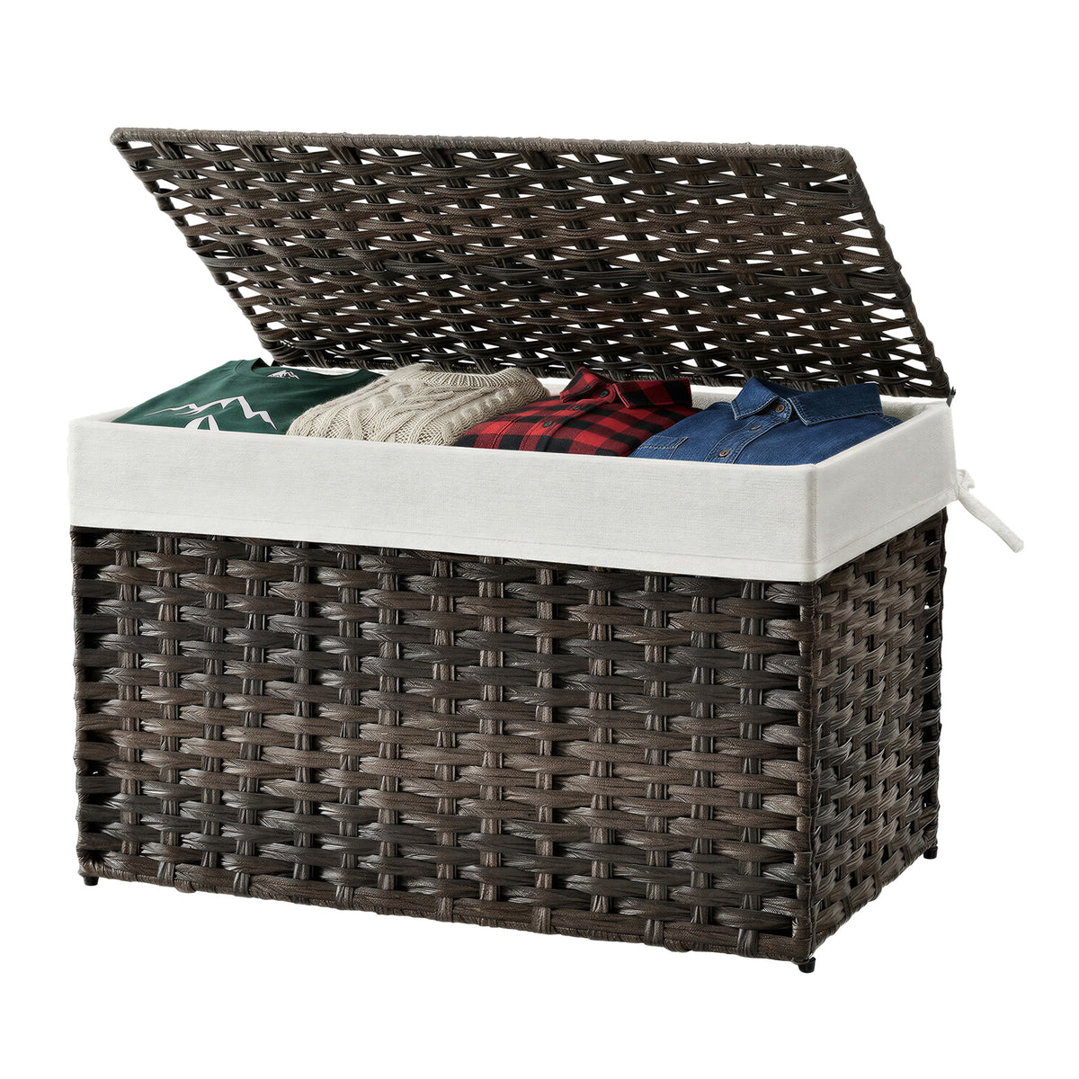 LEDREM 27.7 Gallon (105L) Storage Basket with Lid, Storage Bin, Foldable, Removable Liner, Metal Frame, for Bedroom, Laundry Room, Burgundy and White
