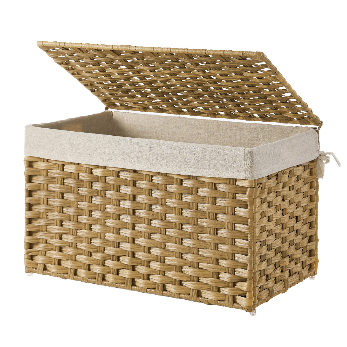 LEDREM 65 L Storage Basket with Lid, Foldable Storage Bin, Woven Blanket Storage Basket with Handles, Removable Liner, Natural