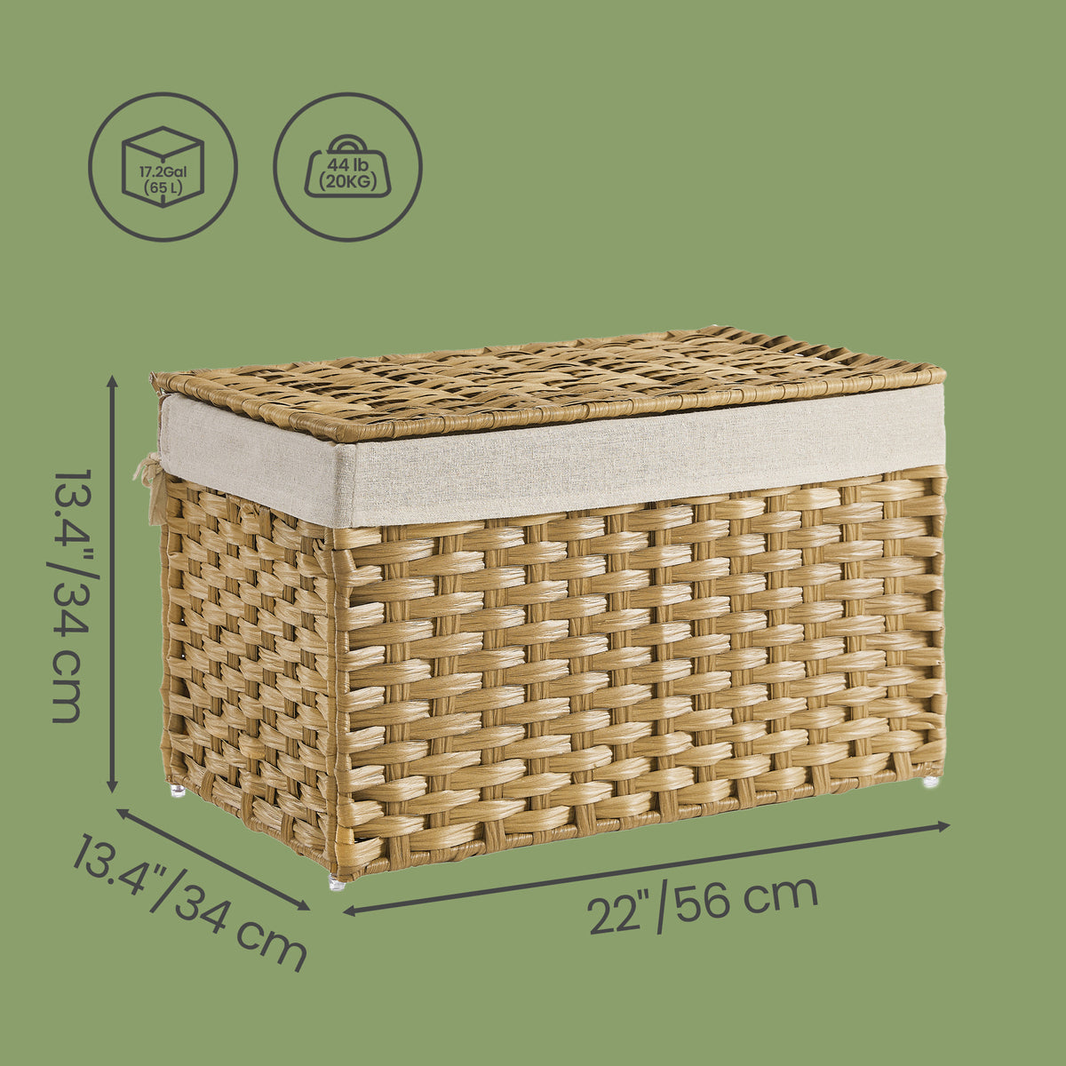LEDREM 65 L Storage Basket with Lid, Foldable Storage Bin, Woven Blanket Storage Basket with Handles, Removable Liner, Natural