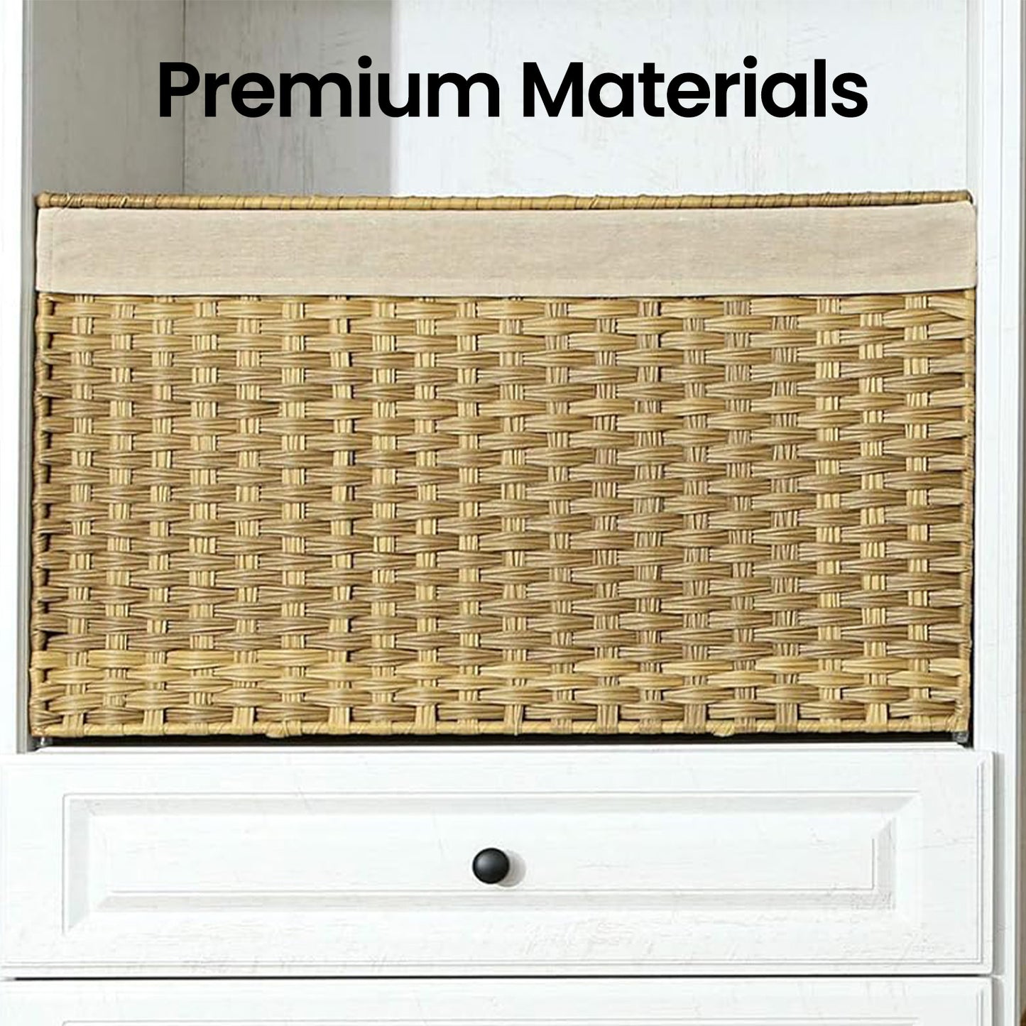Large Foldable Storage Basket with Lid, 42.3 Gallon (160L) Woven Laundry Bin, Removable Liner & Metal Frame, for Blankets, Clothes, Bedroom or Closet Organization, Natural