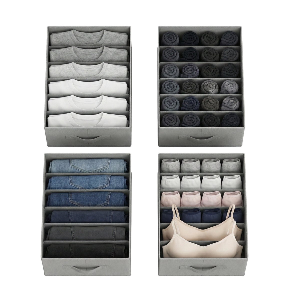LEDREM Set of 4 Wardrobe Clothes Organizers, 7-Compartment Foldable Drawer Organizers, Gray