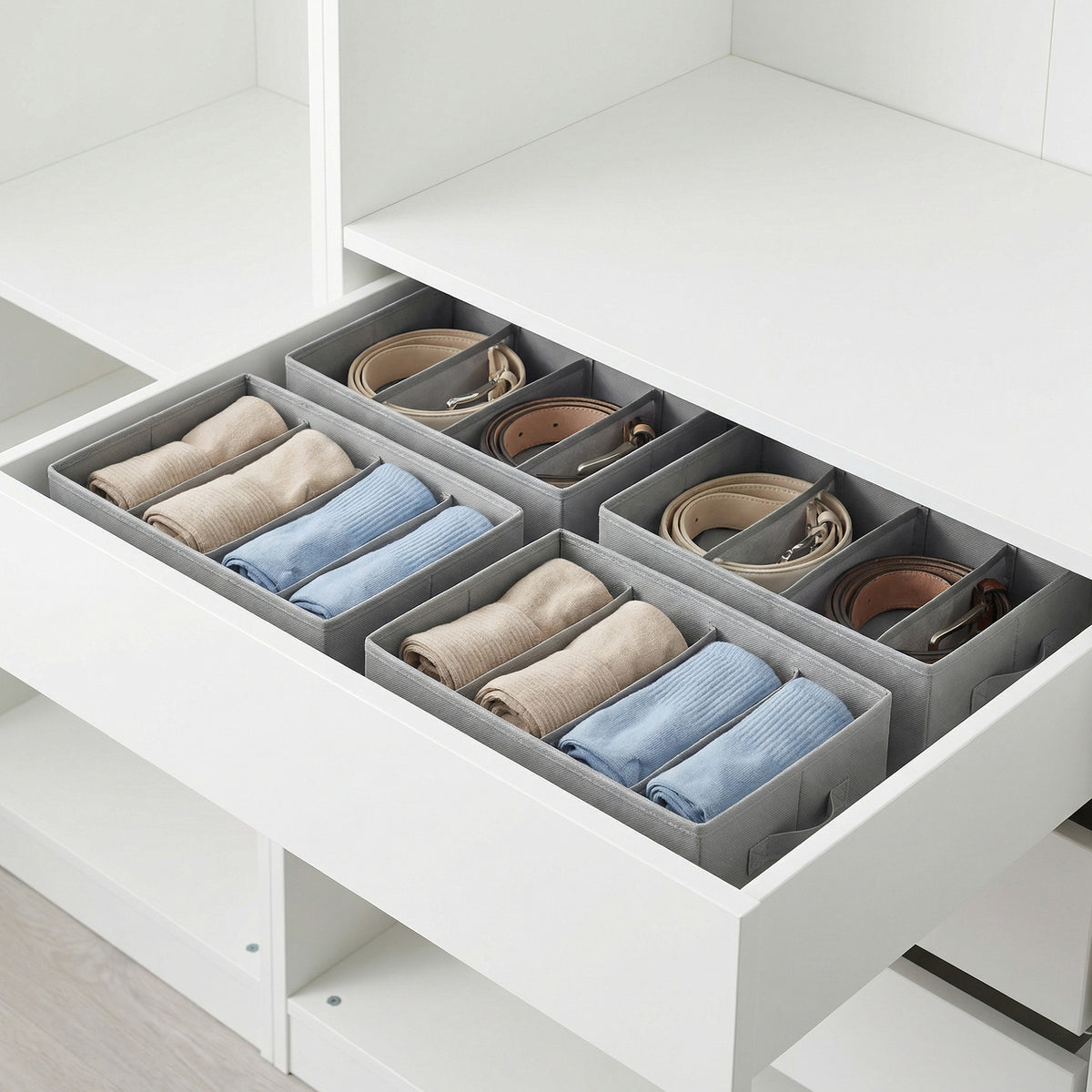 LEDREM Set of 4 Wardrobe Clothes Organizers, 7-Compartment Foldable Drawer Organizers, Gray
