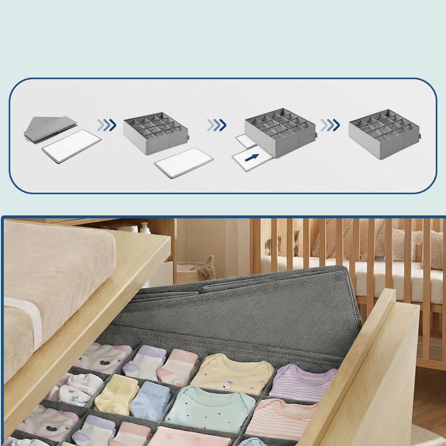 4 Pack Drawer Organizers with 80 Cells, Foldable Dividers for Socks, Underwear, Ties and Belts, 11.8 x 11.8 Inch, Dove Gray