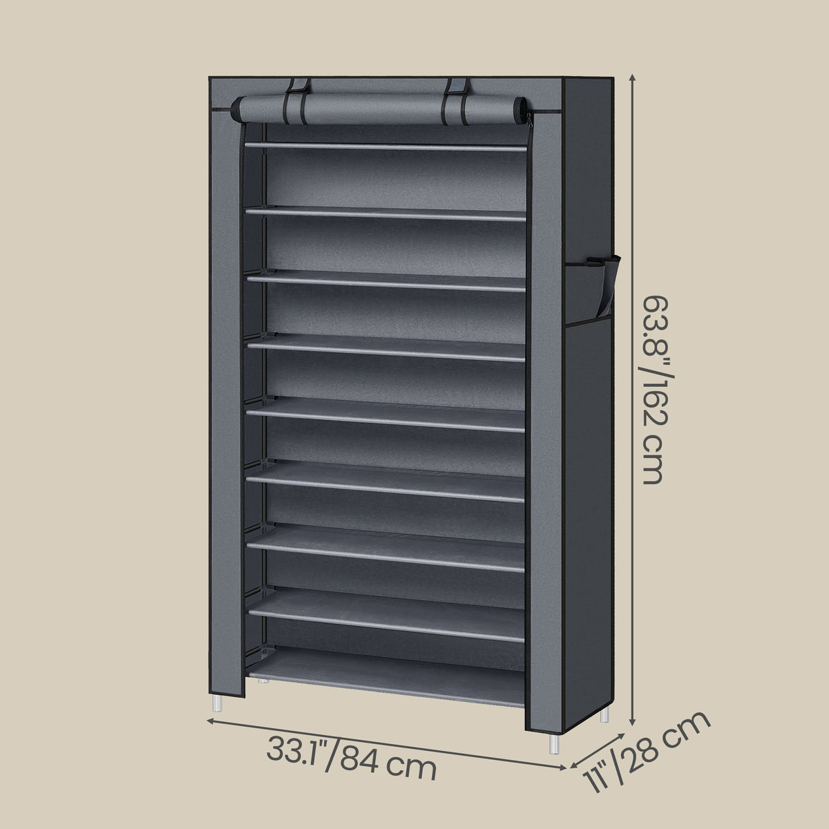 LEDREM 10-Layer Shoe Storage Cabinet, Dustproof Shoe Rack, Holds 40-50 Pairs, for Hallway, Living Room, Grey