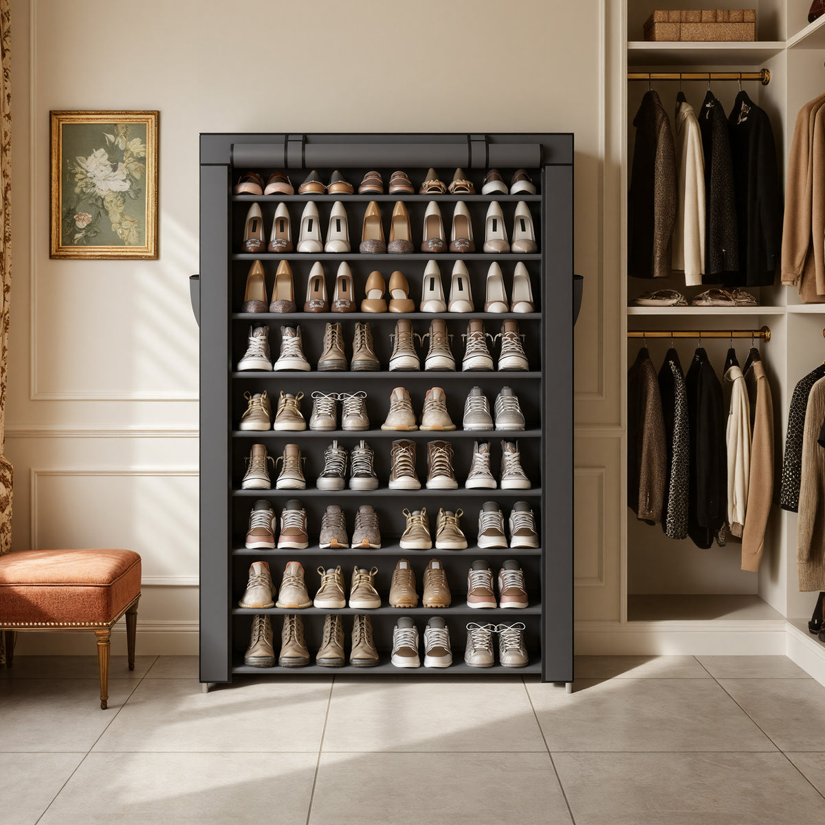 LEDREM 10-Layer Shoe Storage Cabinet, Dustproof Shoe Rack, Holds 40-50 Pairs, for Hallway, Living Room, Grey