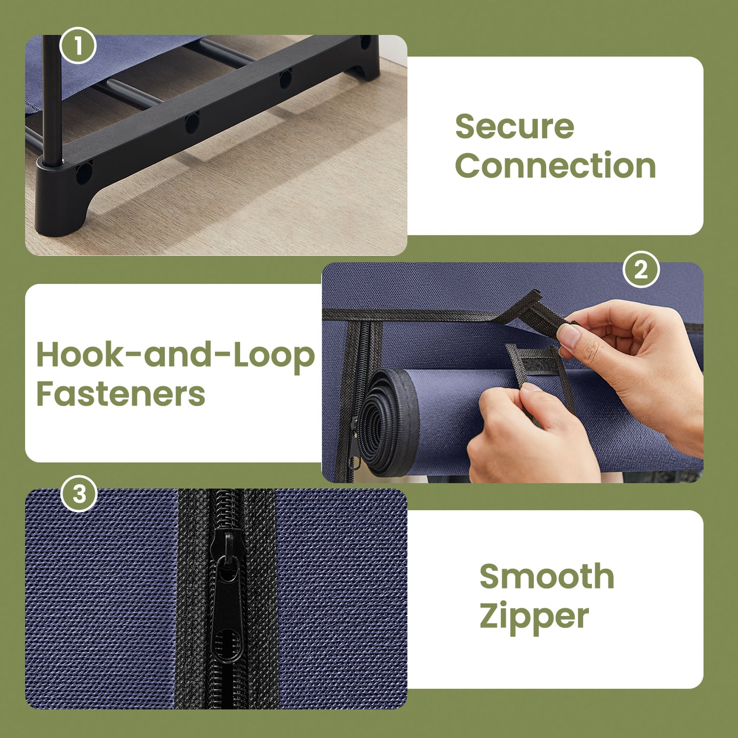 Portable Closet Wardrobe with Cover, 2 Rods & 2 Shelves Freestanding Fabric Clothing Organizer for Bedroom, No-Tool Assembly, Black,Dark Blue