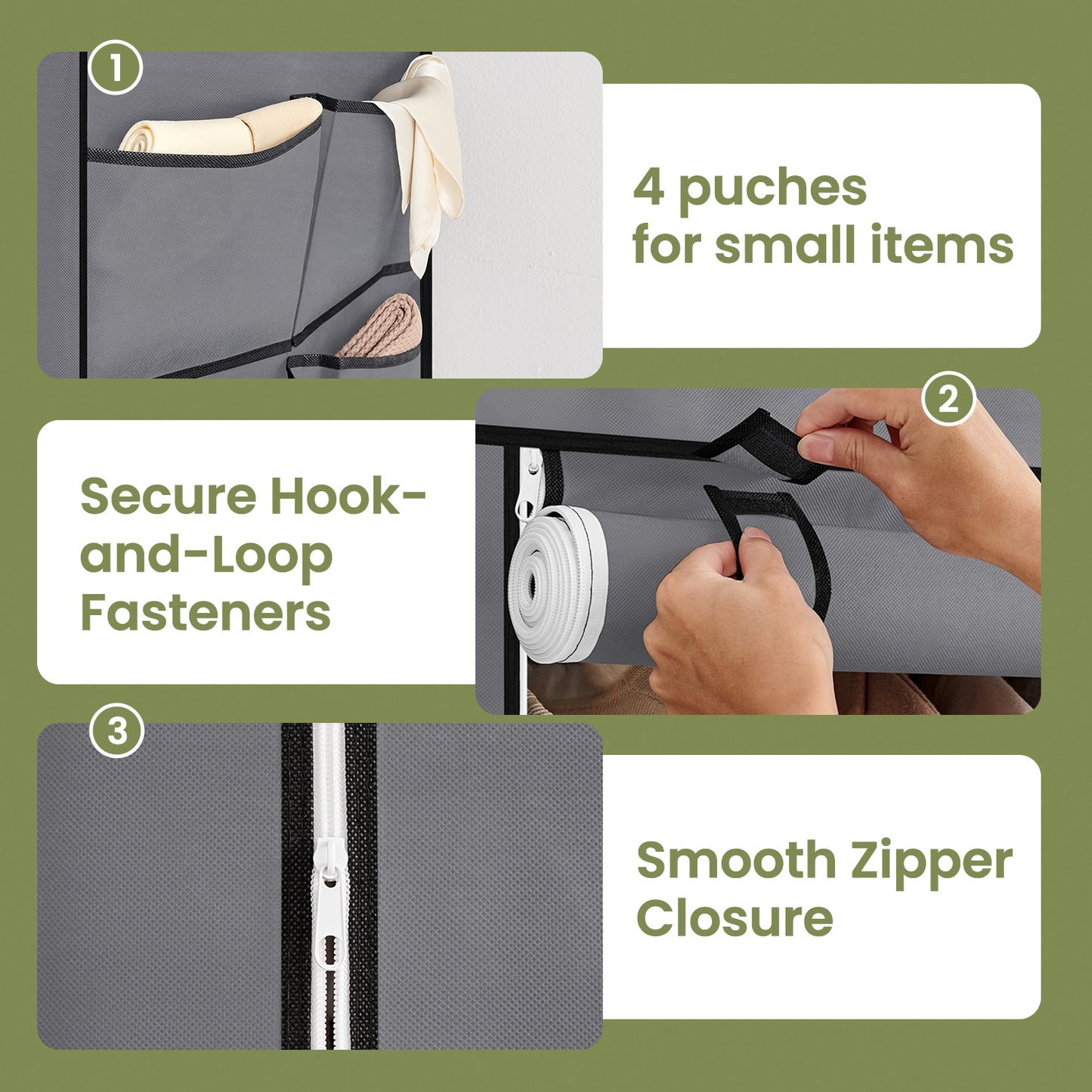 Portable Closet Wardrobe with Shoe Rack, 2 Hanging Rods & 4 Side Pockets Freestanding Storage Organizer for Bedroom, No-Tool Assembly, Gray