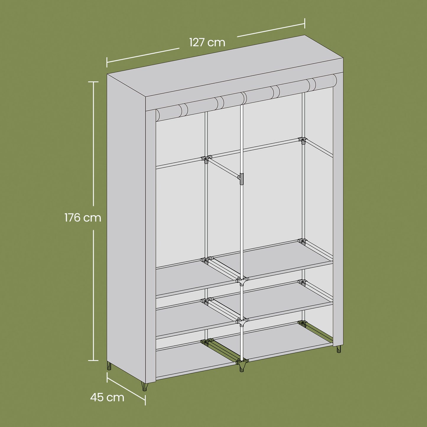 Portable Closet Wardrobe with Shoe Rack, 2 Hanging Rods & 4 Side Pockets Freestanding Storage Organizer for Bedroom, No-Tool Assembly, Gray