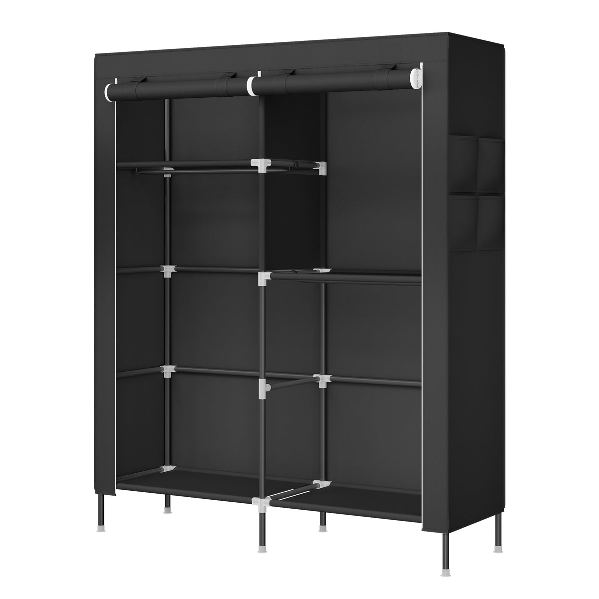 Portable Closet, Fabric Wardrobe with 3 Hanging Rods, Clothes Rack with Shelves & Side Pockets, Large Capacity, Space-Saving, Black