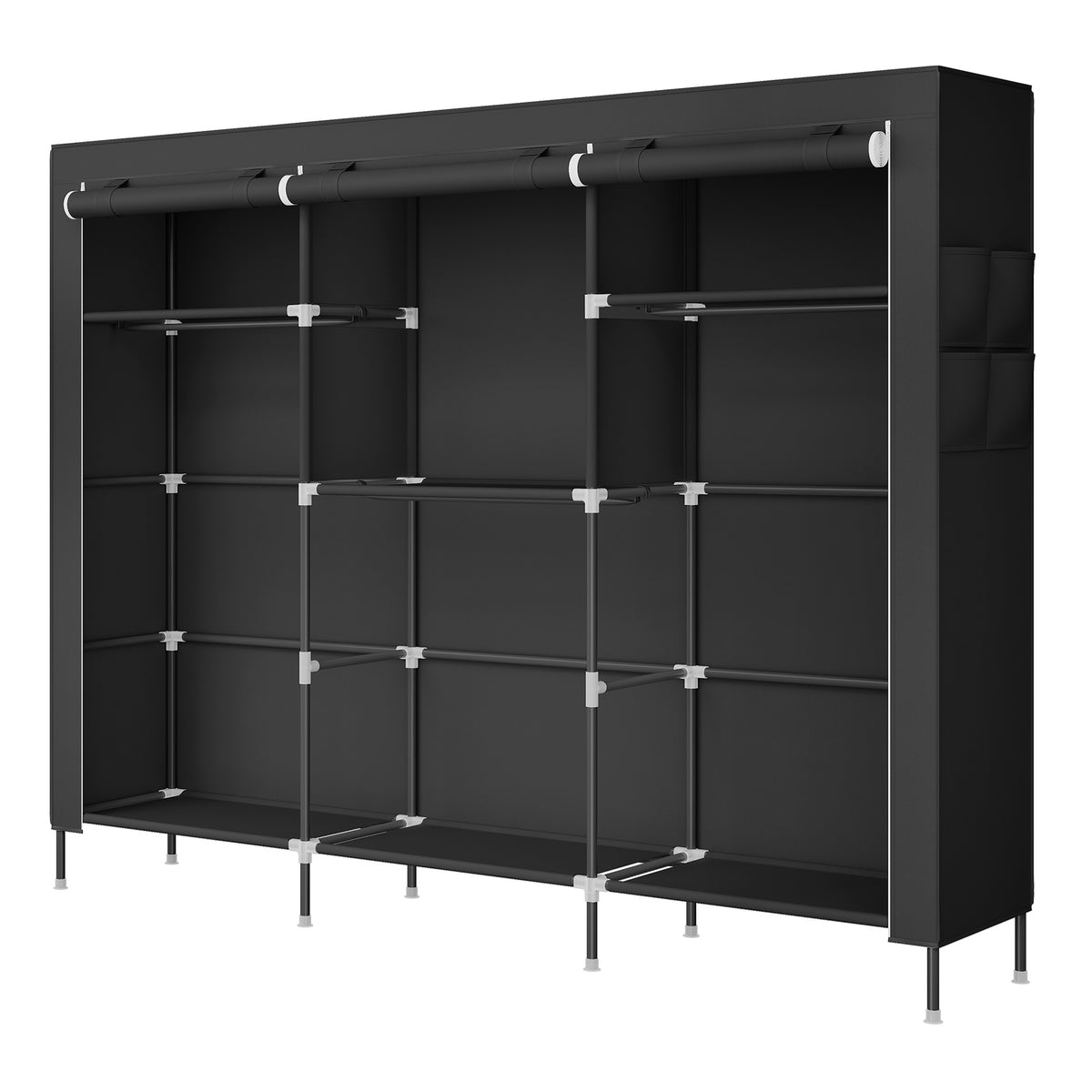 Portable Closet, Fabric Wardrobe with 4 Hanging Rods, Clothes Rack with Shelves & Side Pockets, Large Capacity, Space-Saving, Black