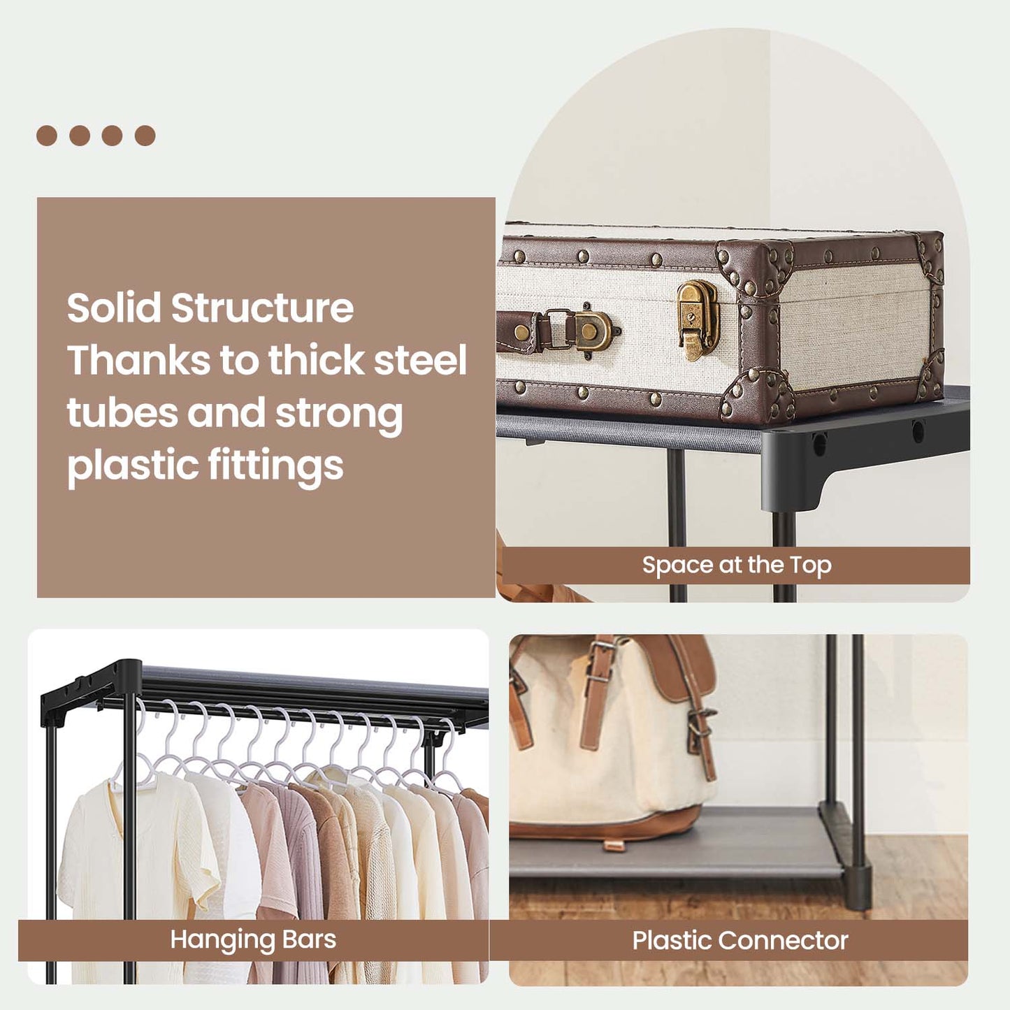 Freestanding Closet Organizer with Shelves, 2 Hanging Rods & 4 Shelves, Portable Wardrobe Rack for Bedroom, Cloakroom, Gray