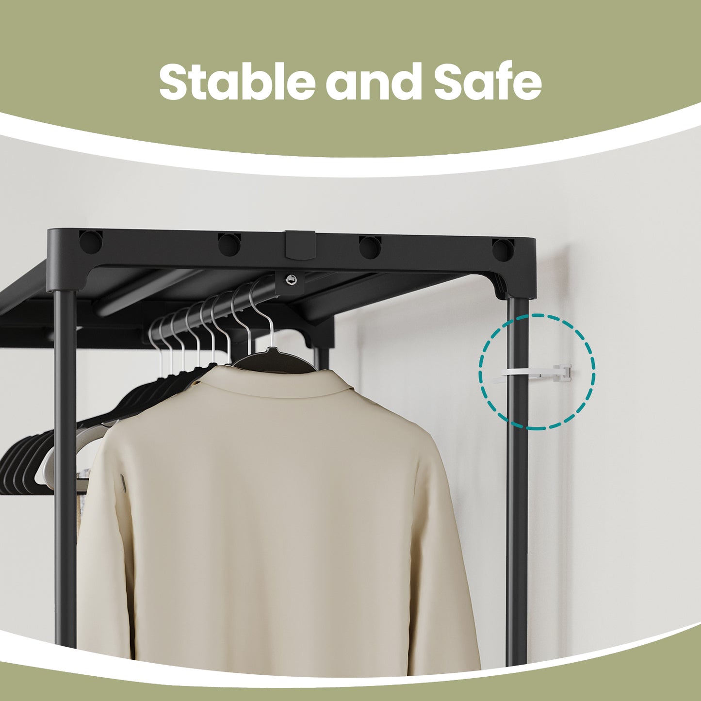 reestanding Closet Organizer with 2 Hanging Rods & Shelves, Portable Wardrobe Rack for Bedroom Cloakroom Entryway, Tool-Free Assembly, Black