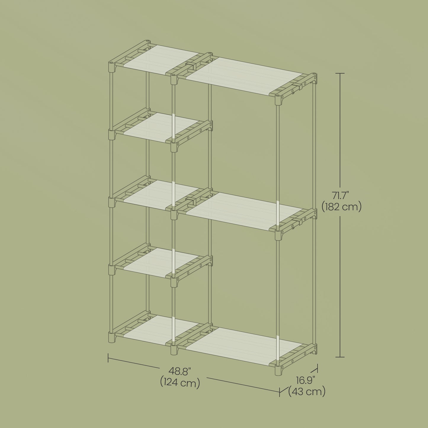 reestanding Closet Organizer with 2 Hanging Rods & Shelves, Portable Wardrobe Rack for Bedroom Cloakroom Entryway, Tool-Free Assembly, Black