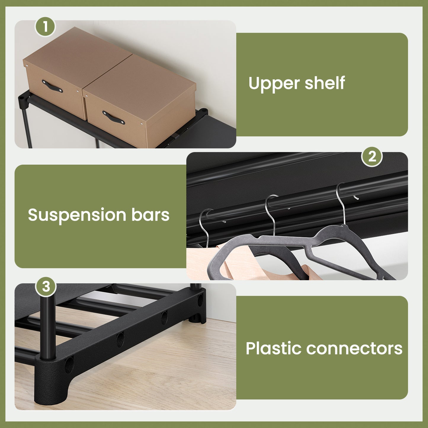 Freestanding Closet Organizer with Shelves & Hanging Rods, Portable Wardrobe for Bedroom/Cloakroom, 4-Tier Storage Rack, Easy Tool-Free Assembly,Black