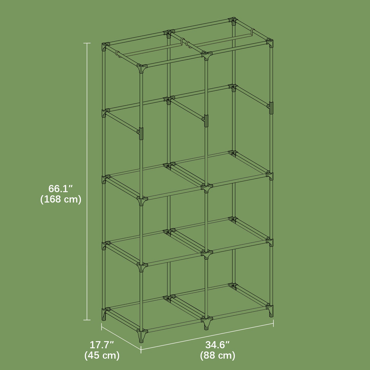Large Capacity Wardrobe Closet Organizer with Hanging Rod & Shelves, Fabric Storage Cabinet with Cover for Bedroom/Living Room, Easy Assembly, Sage Green