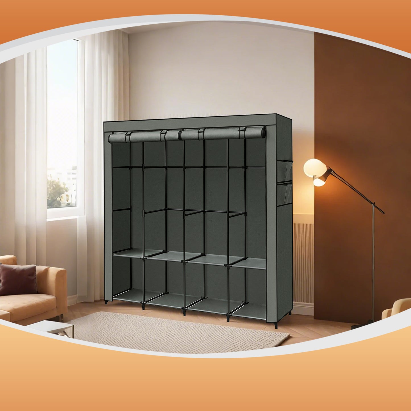 Large Wardrobe Closet with 4 Hanging Rods & 4 Side Pockets, Fabric Storage Organizer for Bedroom/Living Room, Easy Tool-Free Assembly,Sage Green