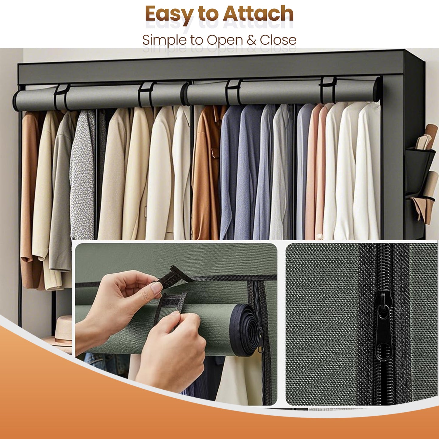Large Wardrobe Closet with 4 Hanging Rods & 4 Side Pockets, Fabric Storage Organizer for Bedroom/Living Room, Easy Tool-Free Assembly,Sage Green