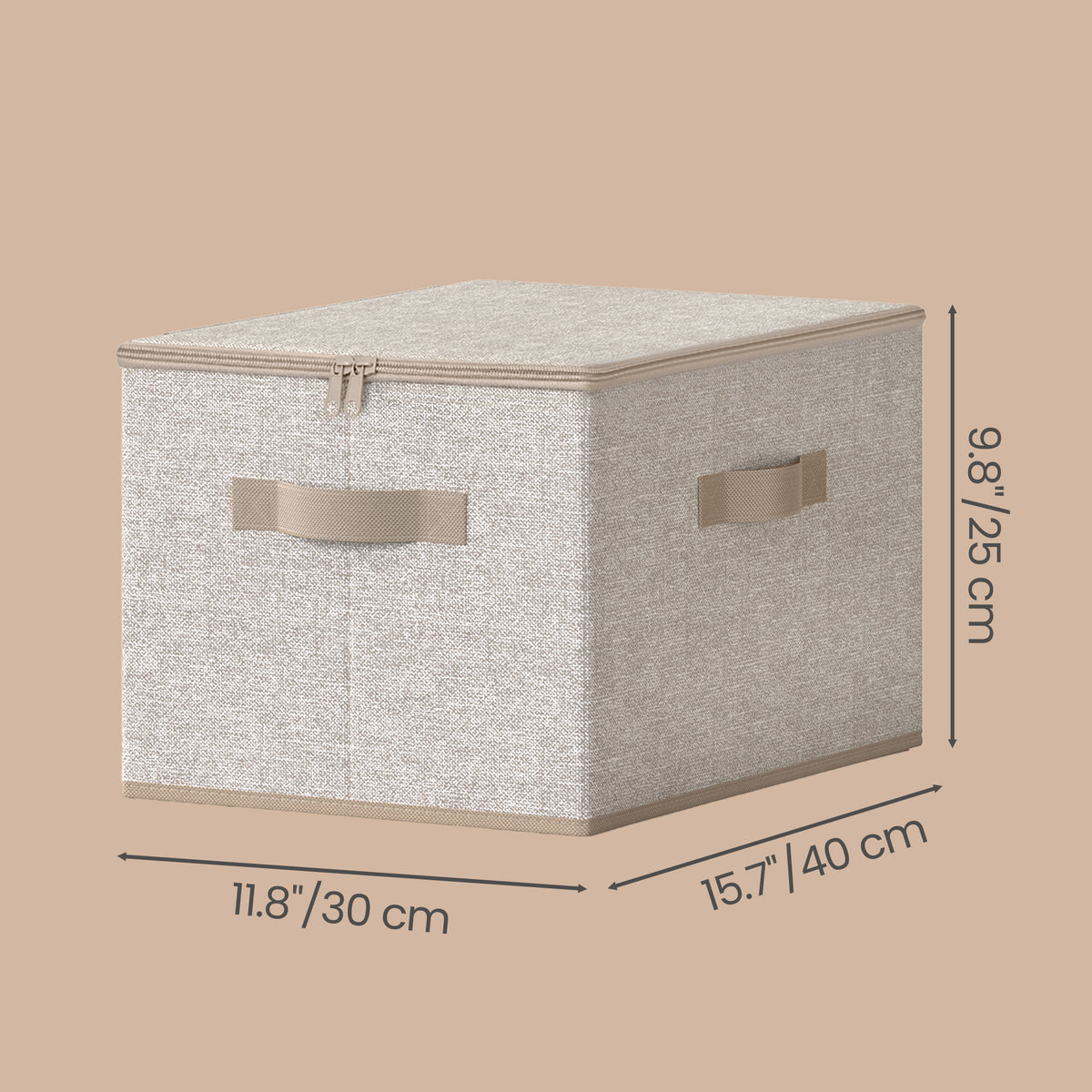 LEDREM Set of 3 Foldable Storage Boxes with Lids and Handles, Non-Woven Clothes Organizer Baskets, Beige