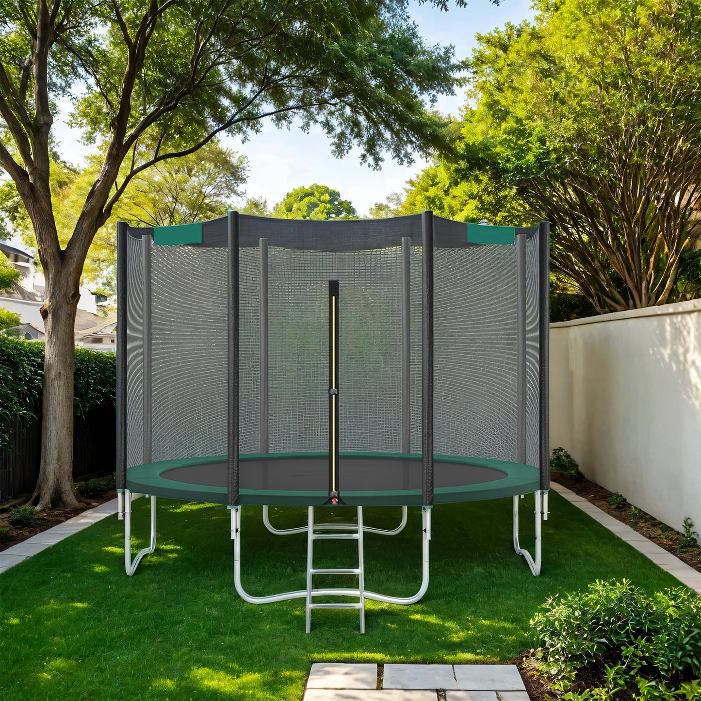 12 ft Trampoline Safety Pad, UV & Water Resistant PVC Cover, 5/8” Thick Spring Protection, Standard Round Mat, Dark Green