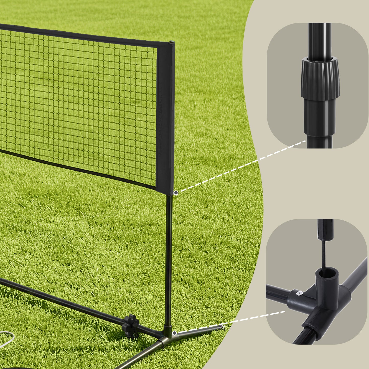 Adjustable Height Multi-Sport Net for Badminton, Pickleball, Volleyball & Junior Tennis, Portable Foldable Design with Carry Bag, 10ft Wide, Black