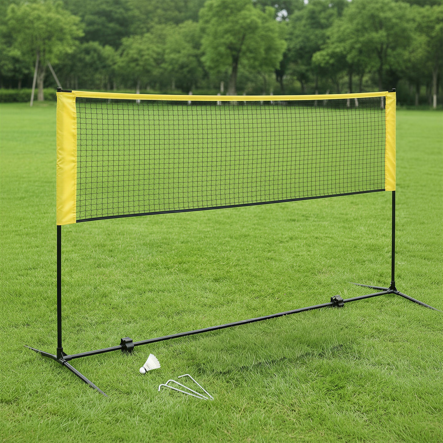 Height-Adjustable Portable Sports Net, 10ft Multi-Sport Net for Badminton, Pickleball, Volleyball, Junior Tennis with Foldable Poles & Carry Bag, Yellow