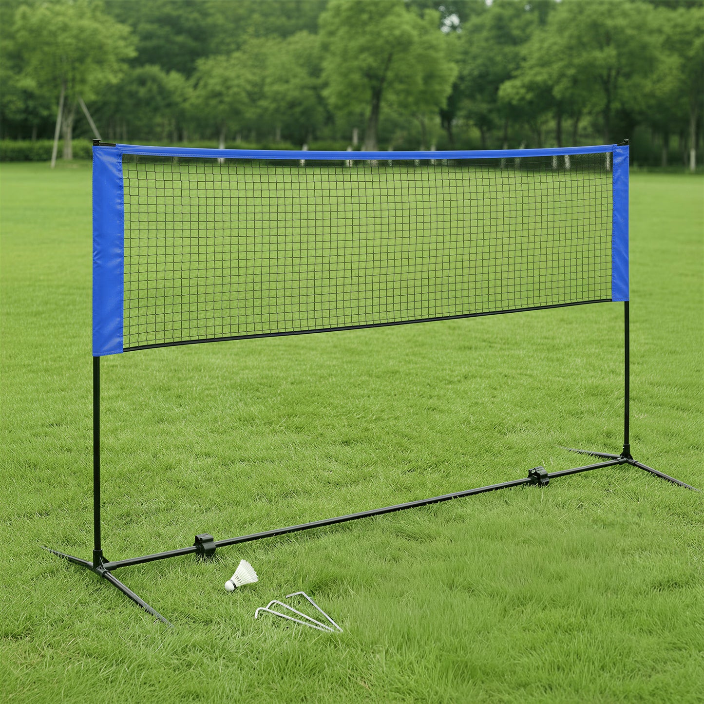 Adjustable Height Badminton Net, Volleyball and Pickleball Net for Kids and Junior Tennis, 13 ft Wide Foldable Nylon Net with Poles, Blue