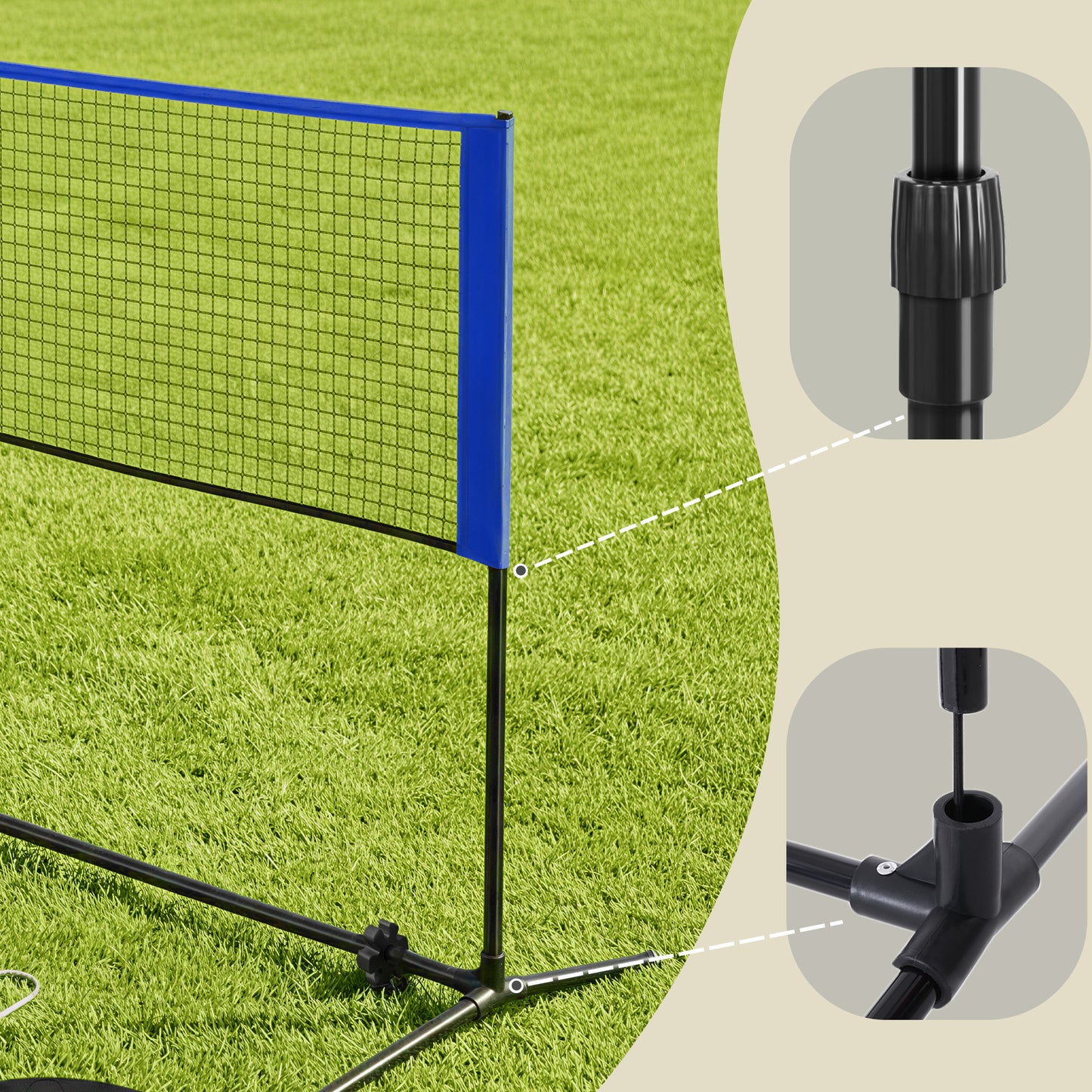 Adjustable Height Badminton Net, Volleyball and Pickleball Net for Kids and Junior Tennis, 13 ft Wide Foldable Nylon Net with Poles, Blue