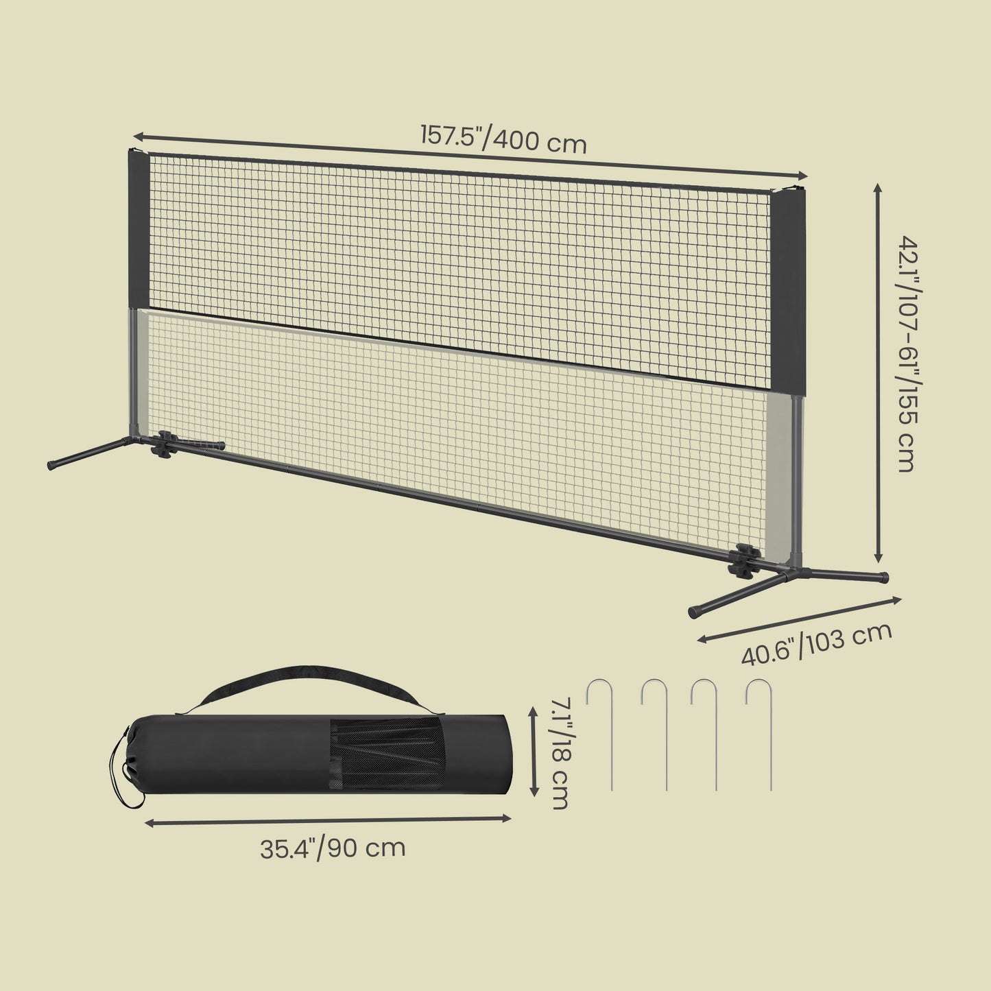 Adjustable Height Badminton Net, Volleyball and Pickleball Net for Kids and Junior Tennis, 10-16.5 ft Wide Foldable Nylon Net with Poles