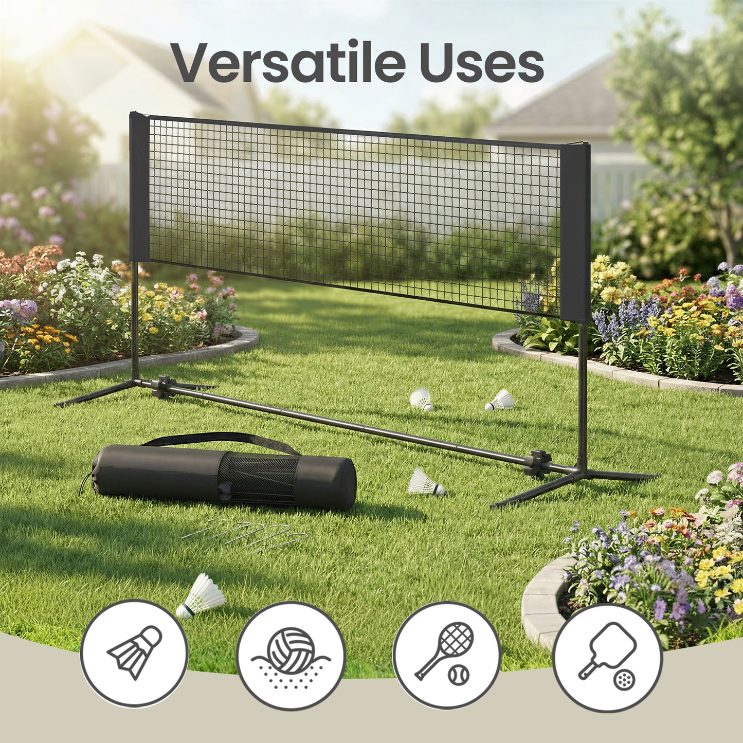 Adjustable Height Badminton Net, Volleyball and Pickleball Net for Kids and Junior Tennis, 10-16.5 ft Wide Foldable Nylon Net with Poles